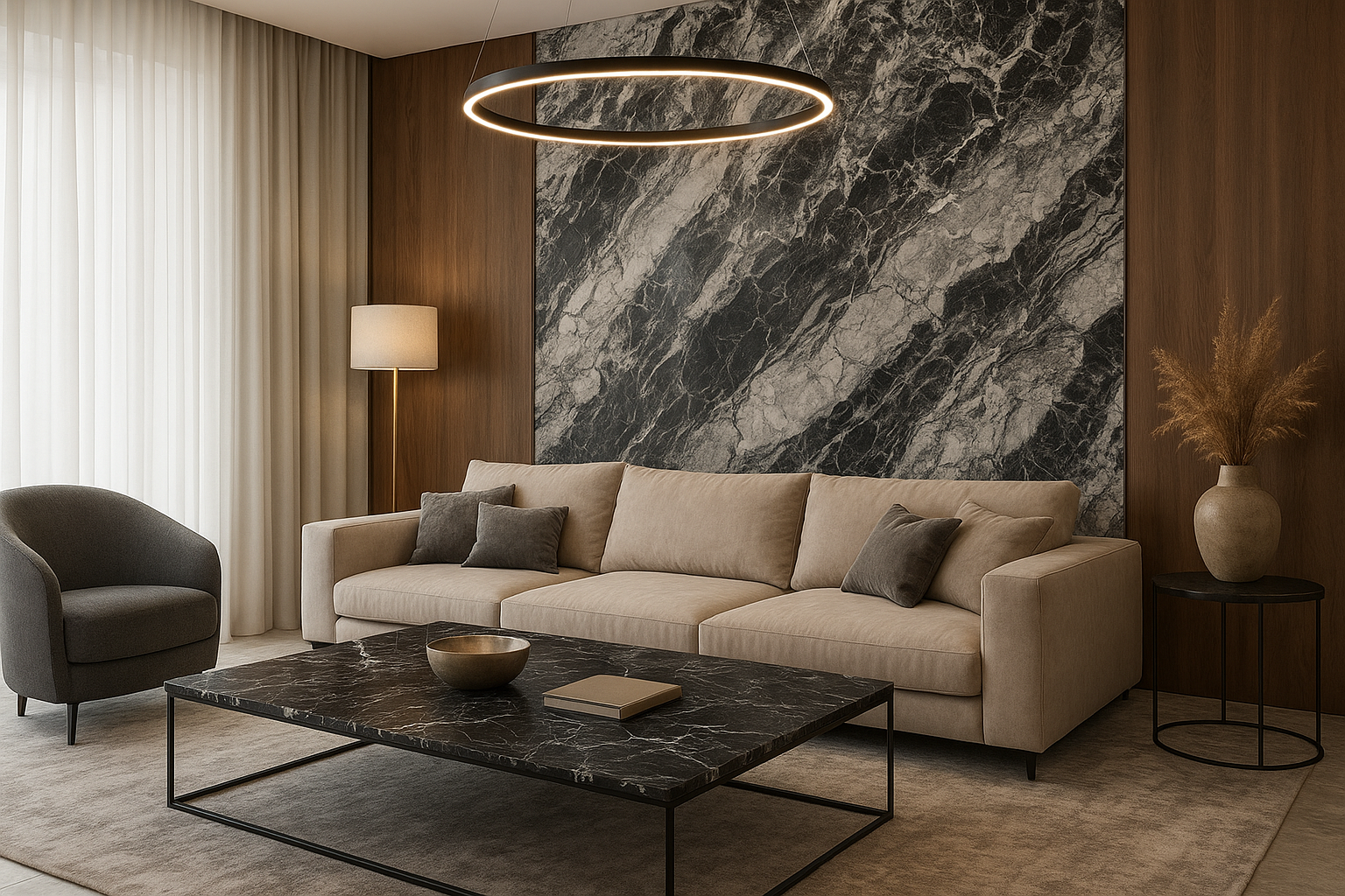 Timeless Living Room in Italian Marble